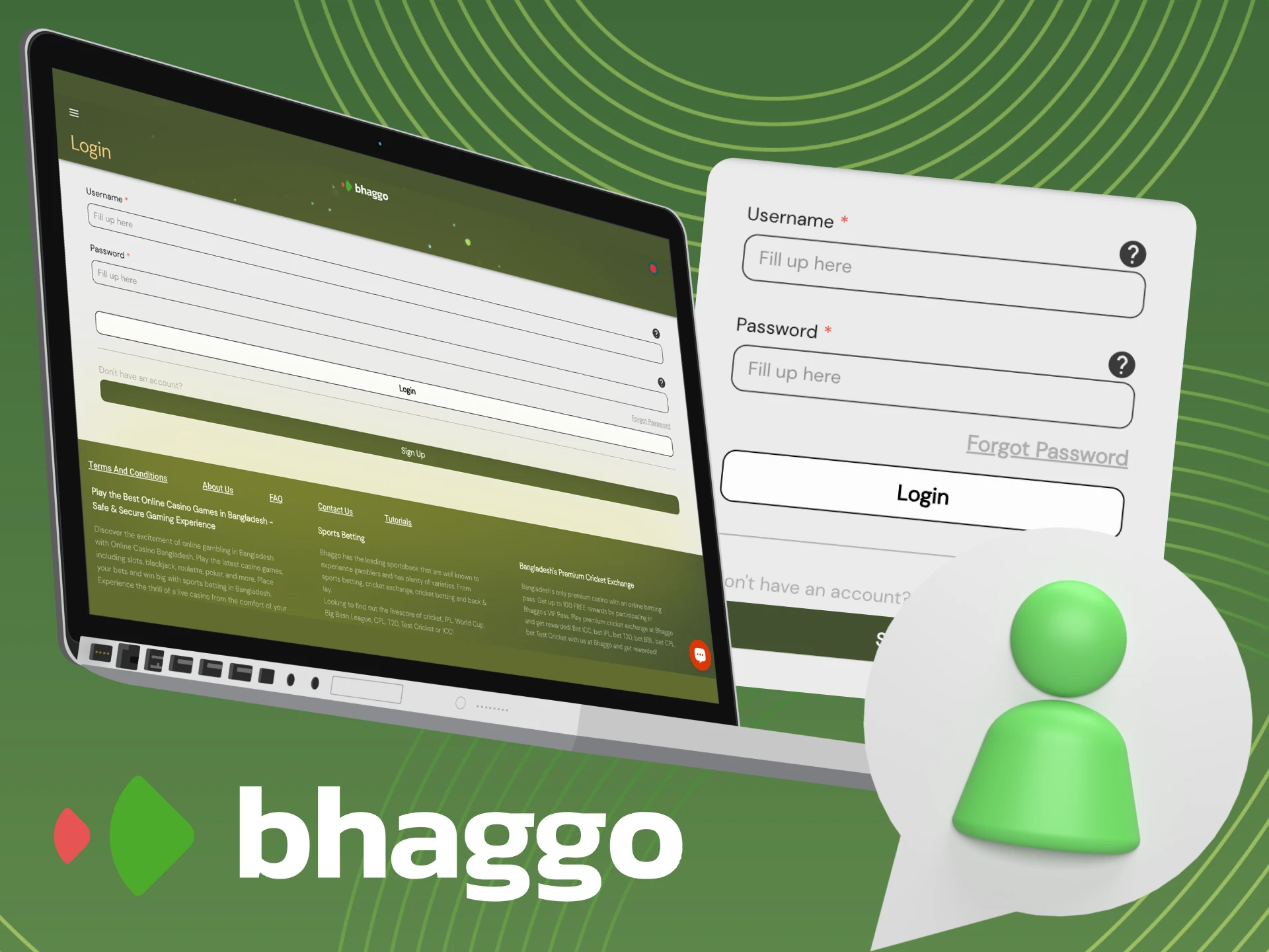 Bhaggo অনলাইন ক্যাসিনো ওয়েবসাইটে কীভাবে লগ ইন করতে হয় সে সম্পর্কে ব্যবহারকারীদের জন্য নির্দেশাবলী।