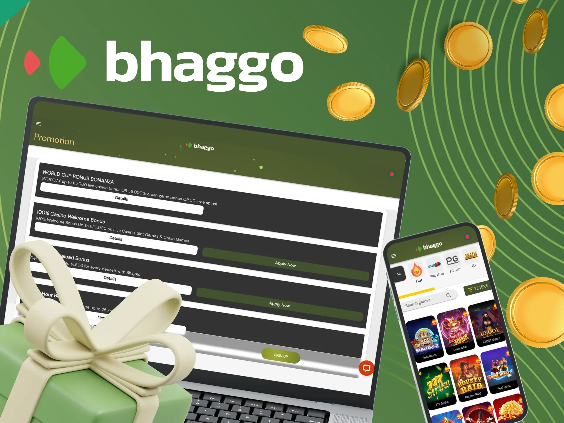 Bhaggo তে স্লট খেলোয়াড়দের জন্য প্রচার এবং স্বাগত বোনাস।